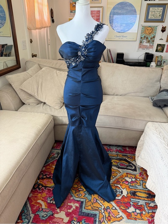 Cache Dresses & Skirts - Cache Deep Blue One Shoulder Dress Formal Dress Size 2 Mermaid Style